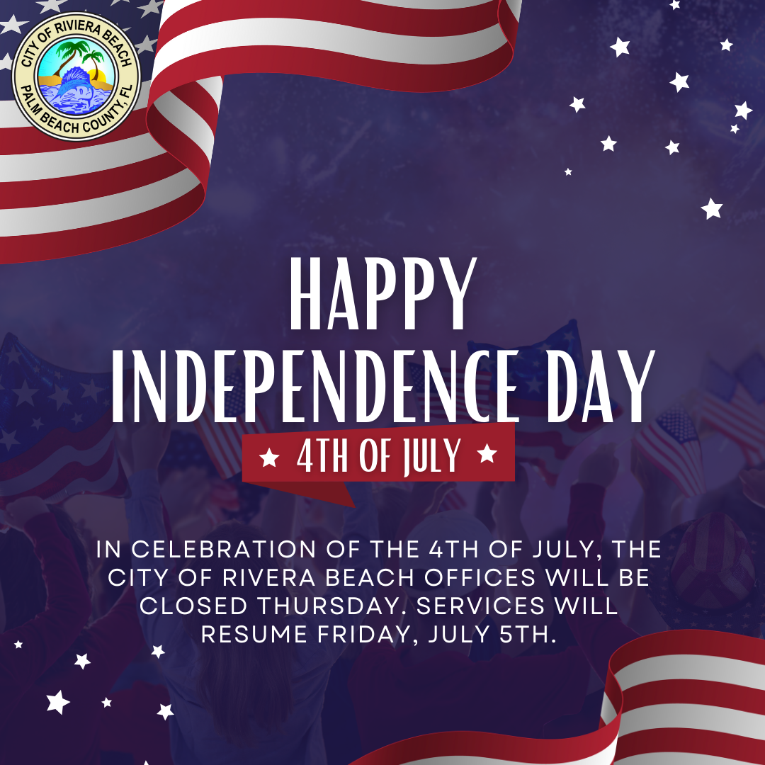 CELEBRATE THE 4TH OF JULY WITH THE CITY OF RIVIERA BEACH’S FIREWORK SPECTACULAR!     RIVIERA BEACH, FL. (June 27, 2024) – The City of Riviera Beach is thrilled to announce the highly anticipated 4th of July Firework Spectacular! Join us on Thursday, July 4, 2024 at 9 p.m. for an unforgettable night of fun, excitement, and breathtaking fireworks.     This year’s Firework Spectacular promises to be a vibrant celebration, and the best part is, you can enjoy the show from anywhere in the city! Whether you’re at your favorite park, the beach, or even your own backyard, get ready to be amazed by the dazzling display lighting up the night sky.       In addition to the visual feast, viewers can tune in to watch the event live on Facebook @CityofRivieraBeach. This allows everyone, near and far, to be part of our spectacular celebration.     Mark your calendars and make plans to celebrate the 4th of July with Riviera Beach. Don’t miss out on this incredible event! 