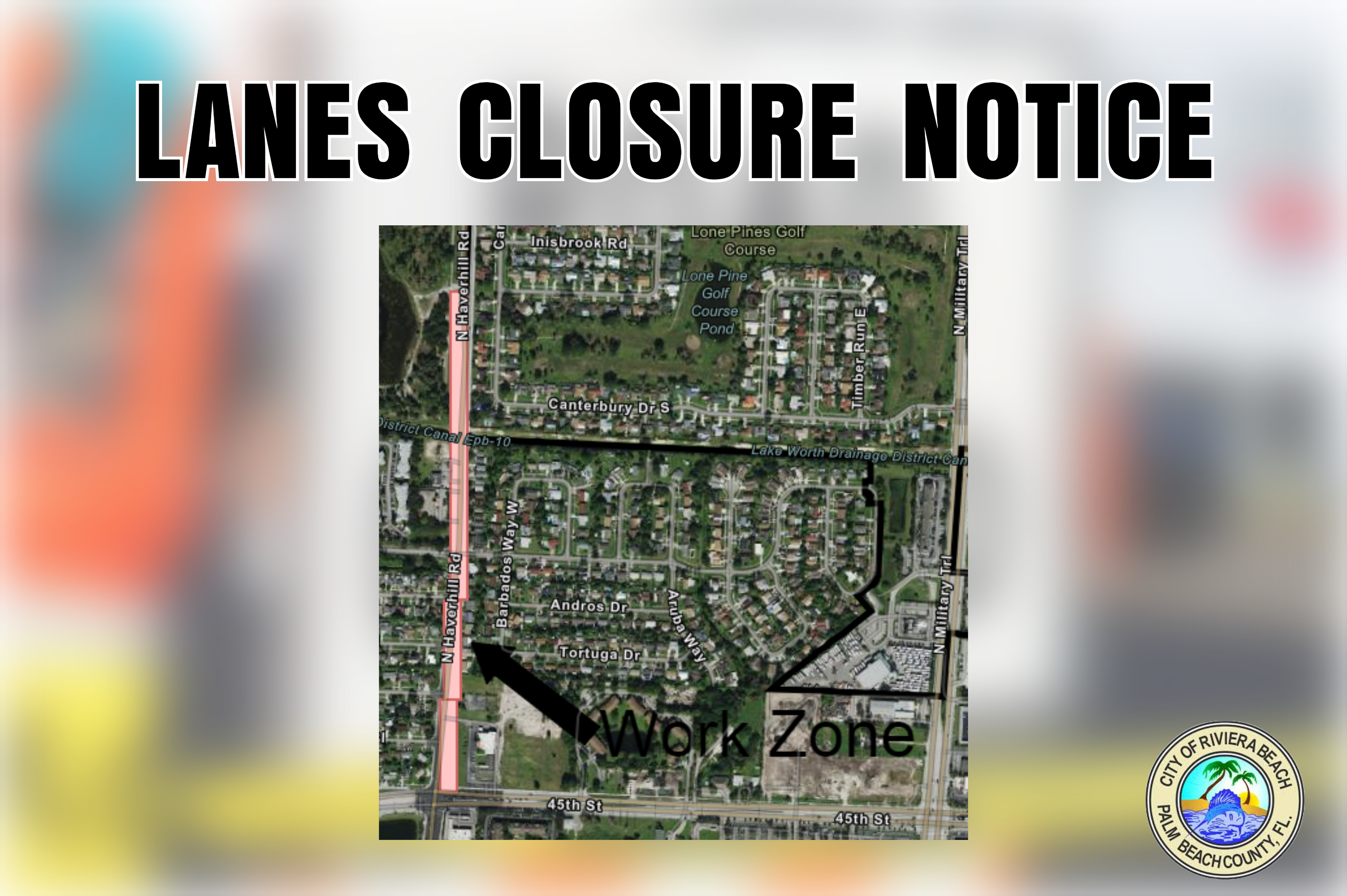 LANES CLOSURE NOTICE Haverhill Road  (Gramercy Park Area - North of 45th Street)  Starting: Monday, June 3, 2024  Ending: Friday, June 7, 2024  Lane Closures are from  9:00 AM 10 3:00 PM & 8:00 PM to 5:00 AM  Water & Sewer Utility Repairs