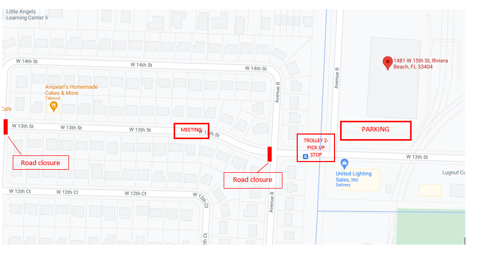 The location will physically be held directly on West 13th Street between Avenue T and Avenue R in front of homes 1550, 1540, 1551, 1541 (next to a speedbump) in Federal Gardens on Tuesday, May 11th from 6-7 PM. Light refreshments will be provided. This event is Covid friendly so please adhere to the Palm Beach County guidelines. This includes wearing your masks and socially distancing 6 feet apart. 
